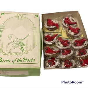 Vintage One Dozen, 2.5 Inch Wide Male Cardinal In Snowy Nest